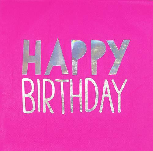 Happy Birthday 16 Neon Pink Foil Stamped Luncheon Napkins 2ply 33cm x 33cm (13" x 13")